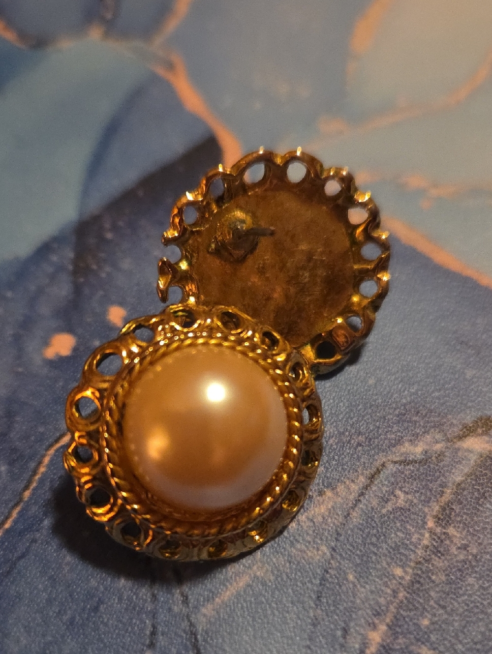 Gold-Tone Pearl Button Earrings - Unbranded